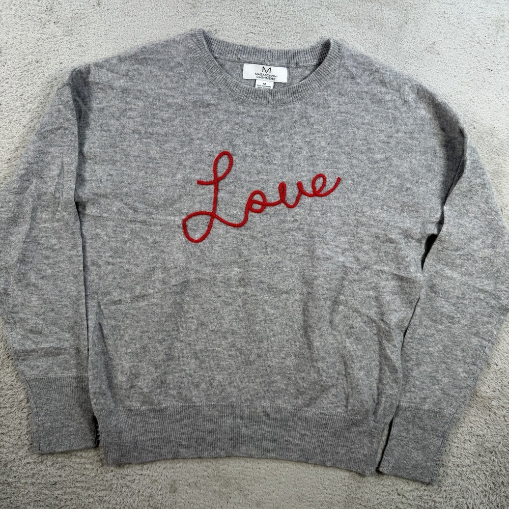 Magaschoni Sweater Womens Medium Grey 100% Cashmere Love Crewneck Pullover Soft
